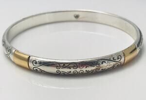 Brighton Bangle Bracelet - Silver Gold Tone - Scroll Classic Etched Design